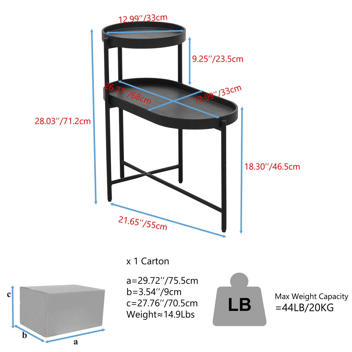 2-tier Black Side Table