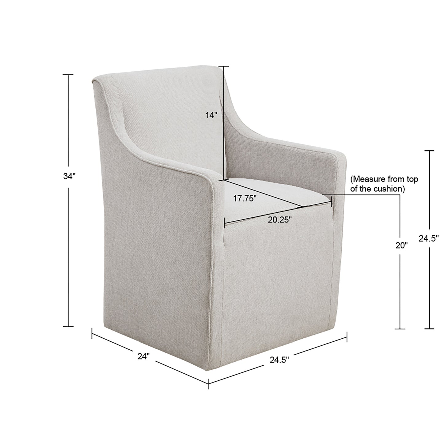 Charlotte Slipcover Dining Arm Chair With Casters