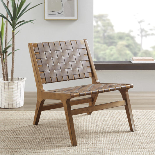 Oslo Faux Leather Woven Accent Chair - As Pic