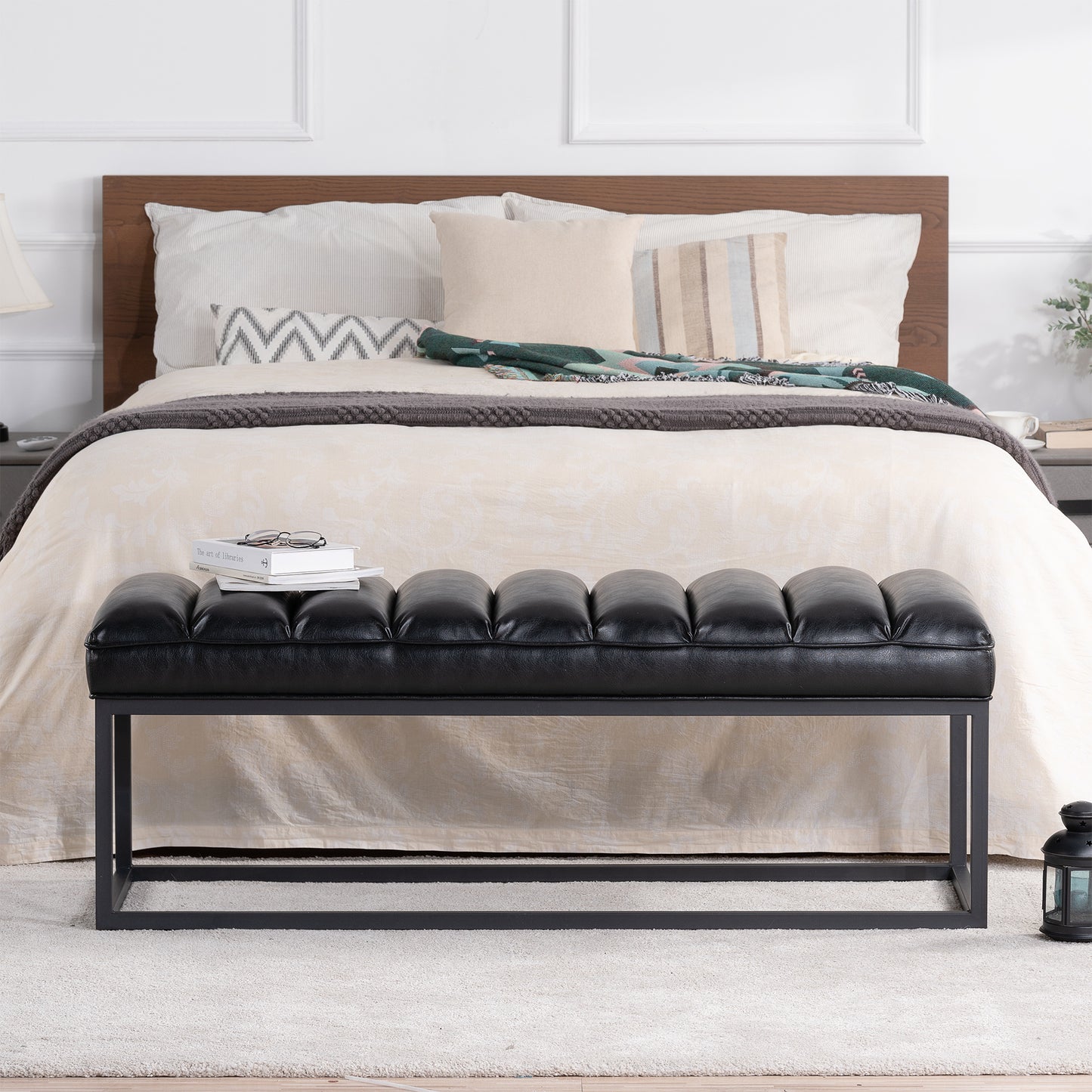 Metal Base Upholstered Bench For Bedroom For Entryway - As Pic