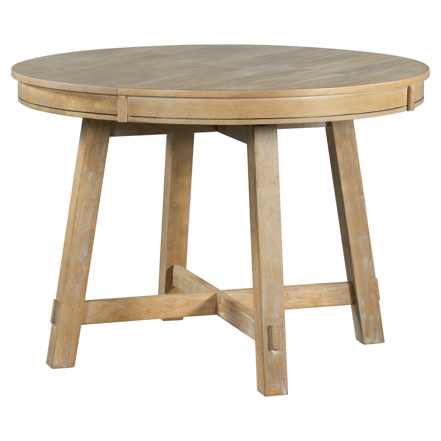 Trexm Farmhouse Round Extendable Dining Table With 16" Leaf Wood Kitchen Table (natural Wood Wash) - As Pic