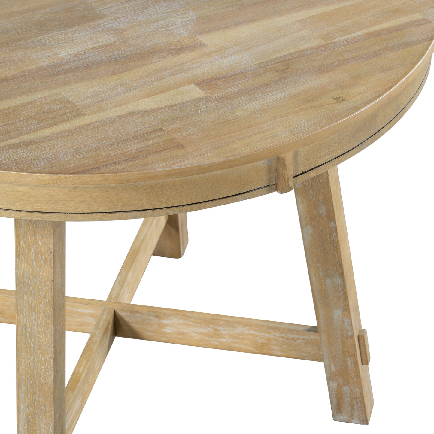 Trexm Farmhouse Round Extendable Dining Table With 16" Leaf Wood Kitchen Table (natural Wood Wash) - As Pic