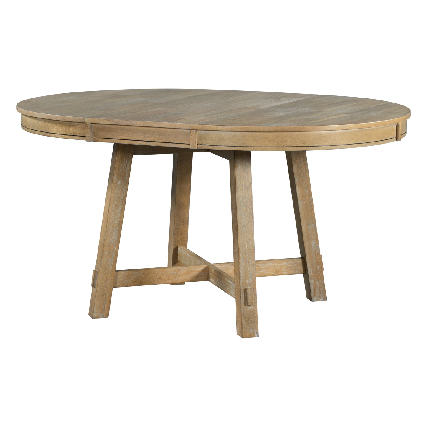 Trexm Farmhouse Round Extendable Dining Table With 16" Leaf Wood Kitchen Table (natural Wood Wash) - As Pic