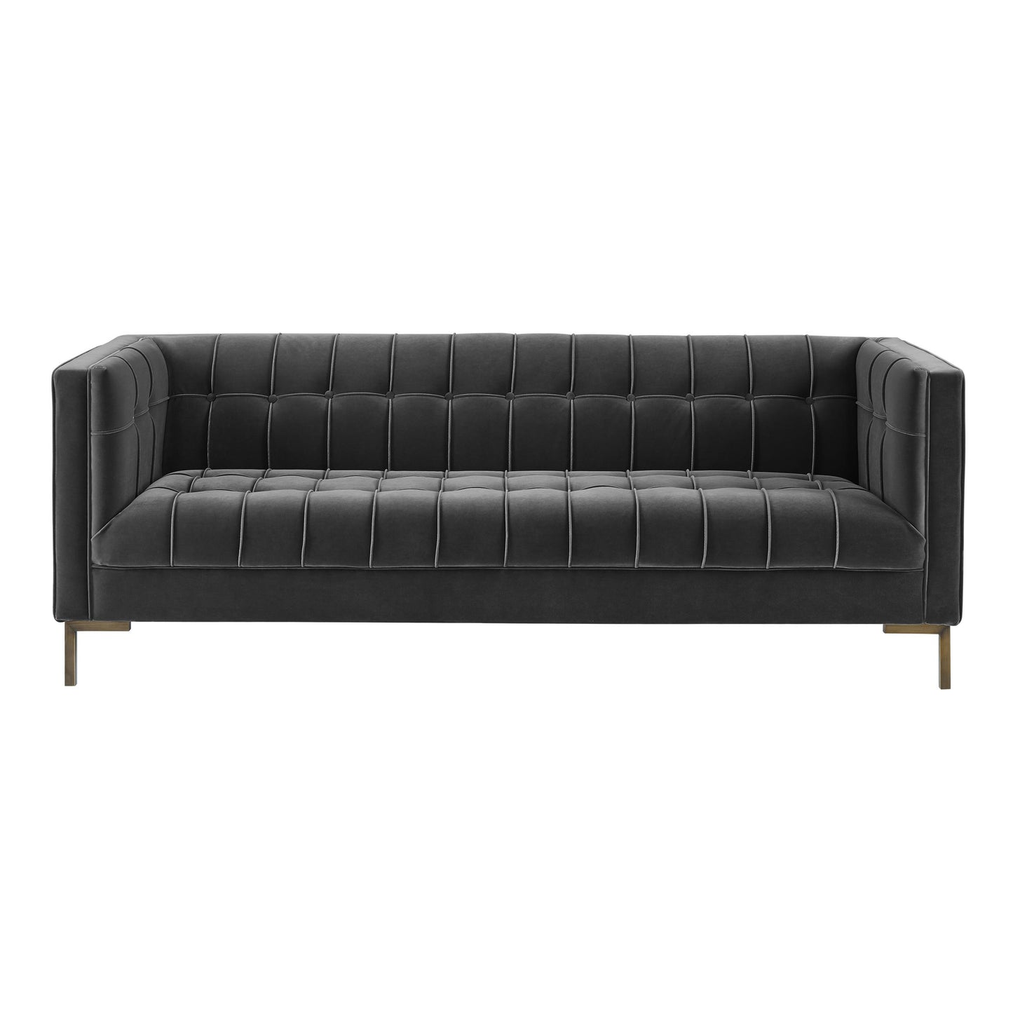 Isaac - Channel Stitch Velvet Sofa - Gray - As Pic