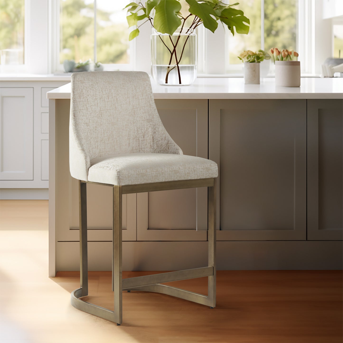 Upholstered Counter Stool With Metal Base