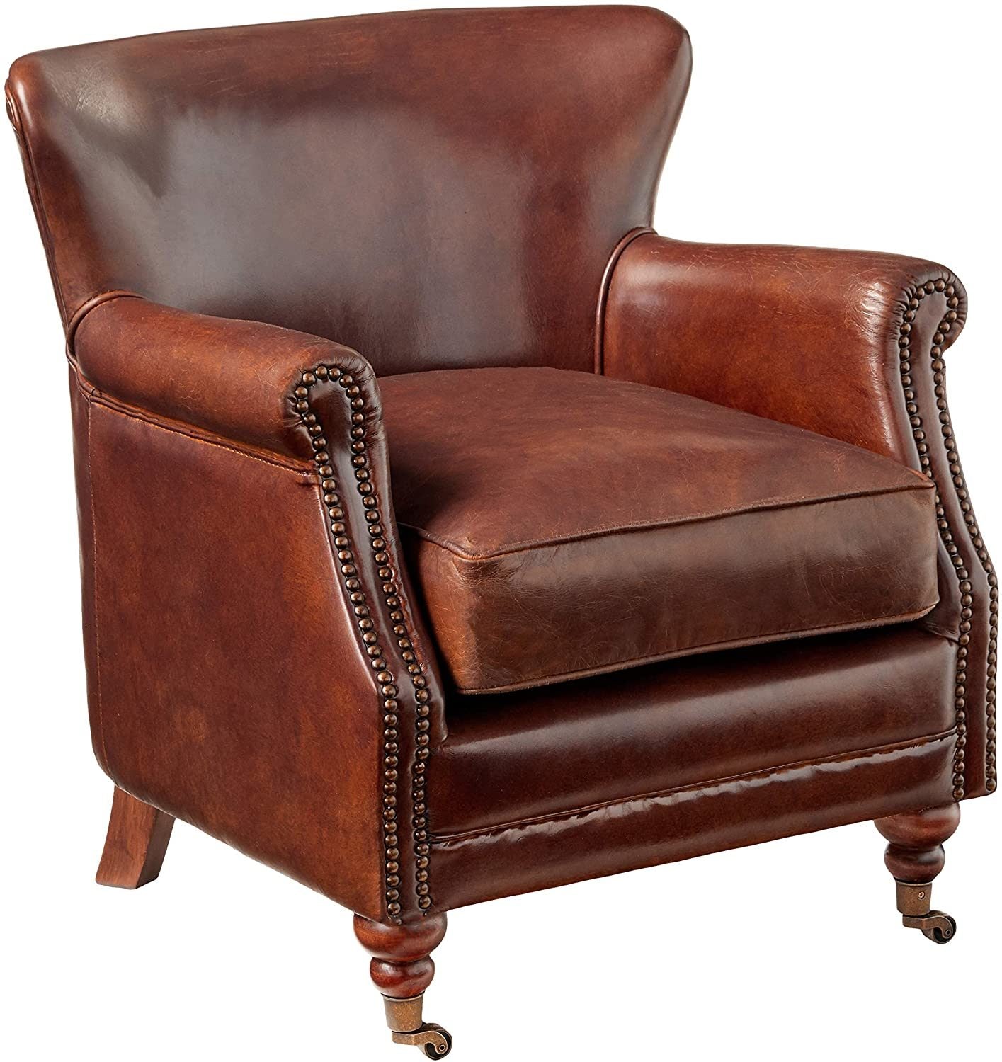 Acme Leeds Accent Chair In Vintage Dark Brown Top Grain Leather Yf