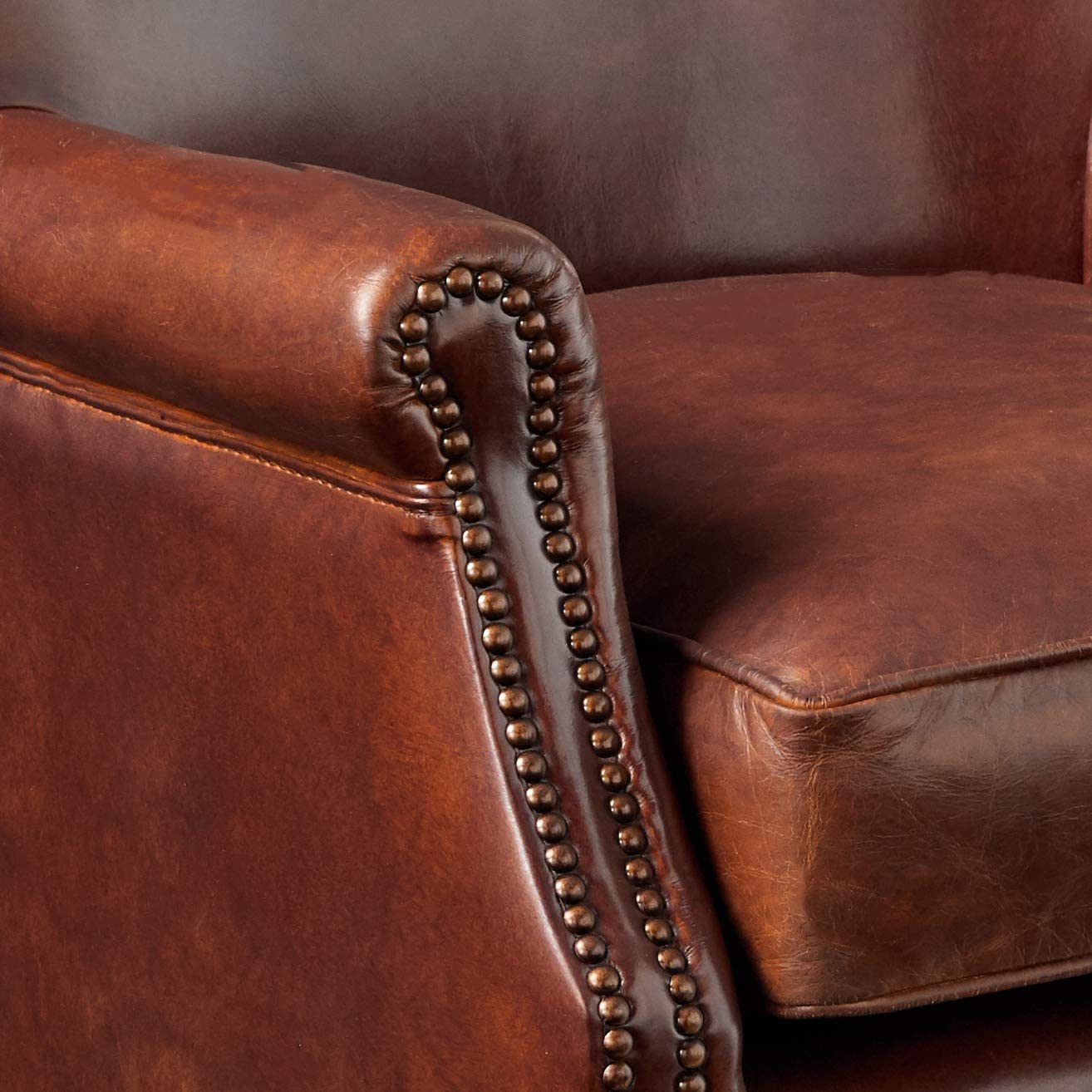 Acme Leeds Accent Chair In Vintage Dark Brown Top Grain Leather Yf