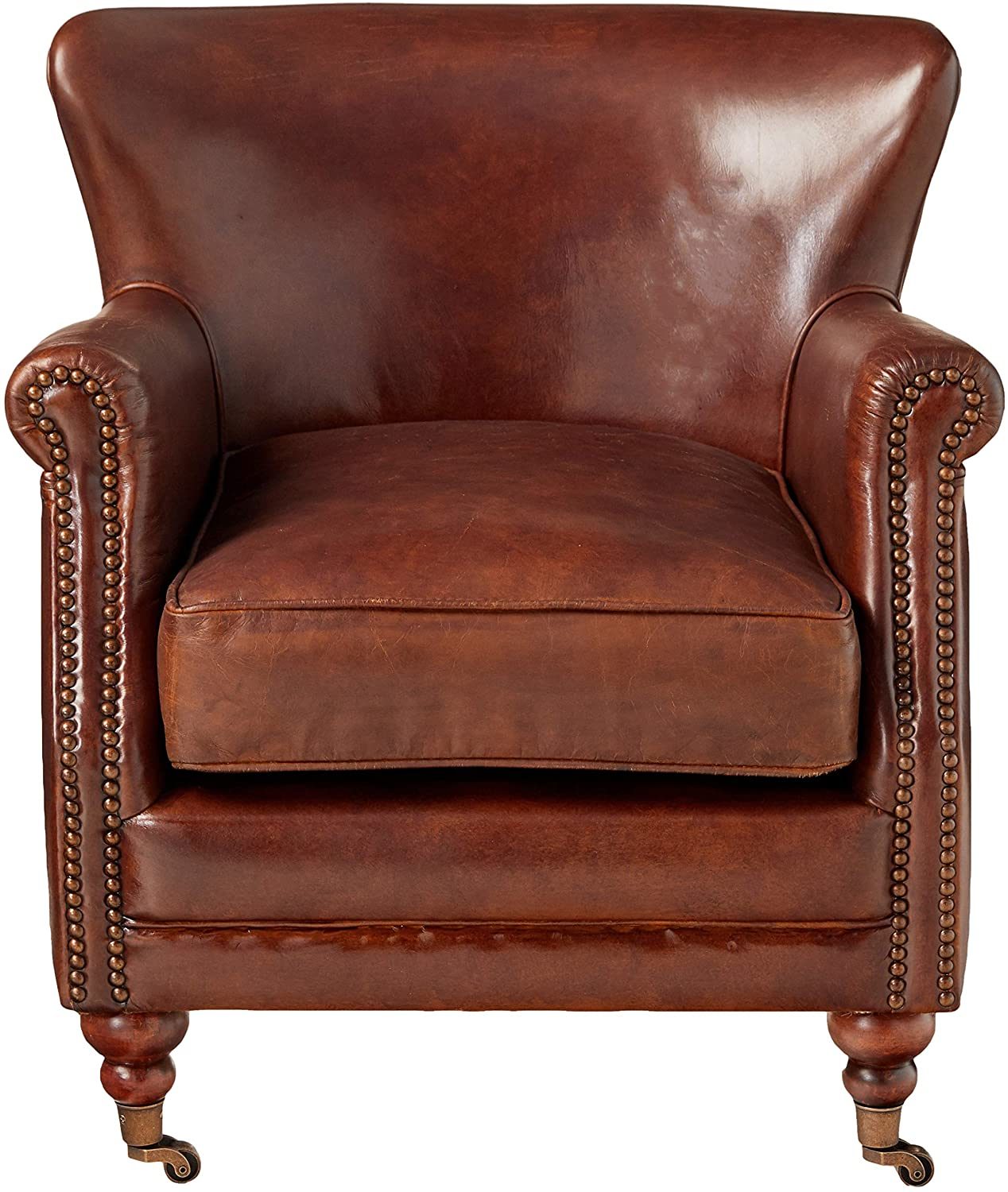 Acme Leeds Accent Chair In Vintage Dark Brown Top Grain Leather Yf