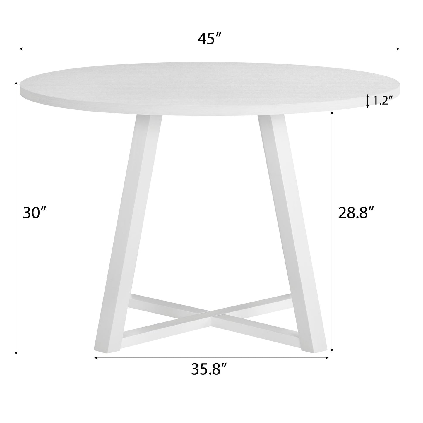 Edo Contemporary Round Dining Table, Trestle Base, White Finish - As Pic