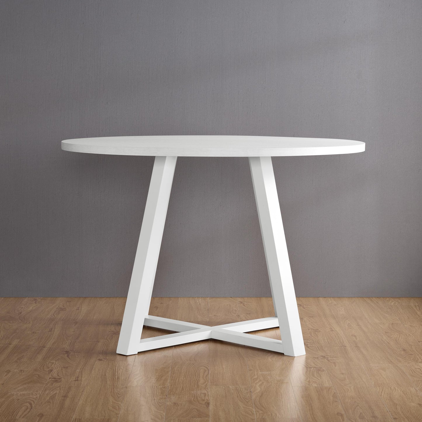 Edo Contemporary Round Dining Table, Trestle Base, White Finish - As Pic