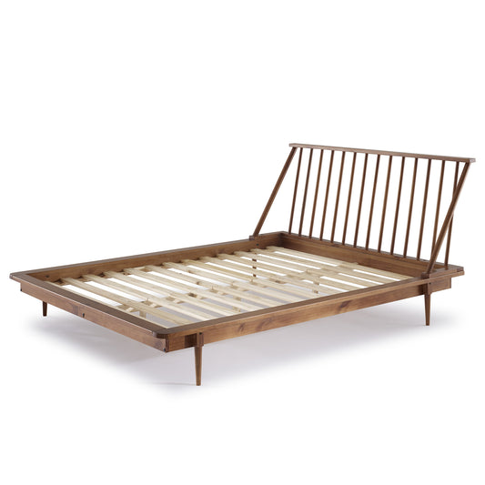 Mid-century Modern Solid Wood Queen Platform Bed Frame With Spindle Headboard - Caramel - As Pic