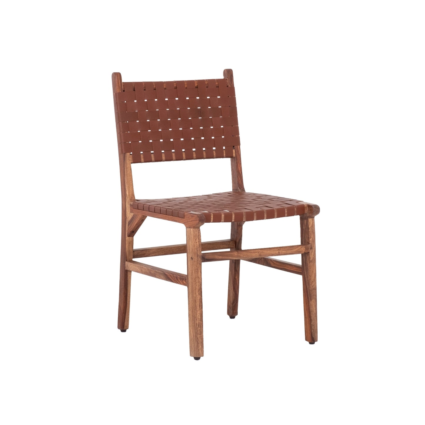 Upholstered Dining Chair Set Of 2, Genuine Leather Woven Side Chair, Rustic Hardwood Frame, Brown - As Pic