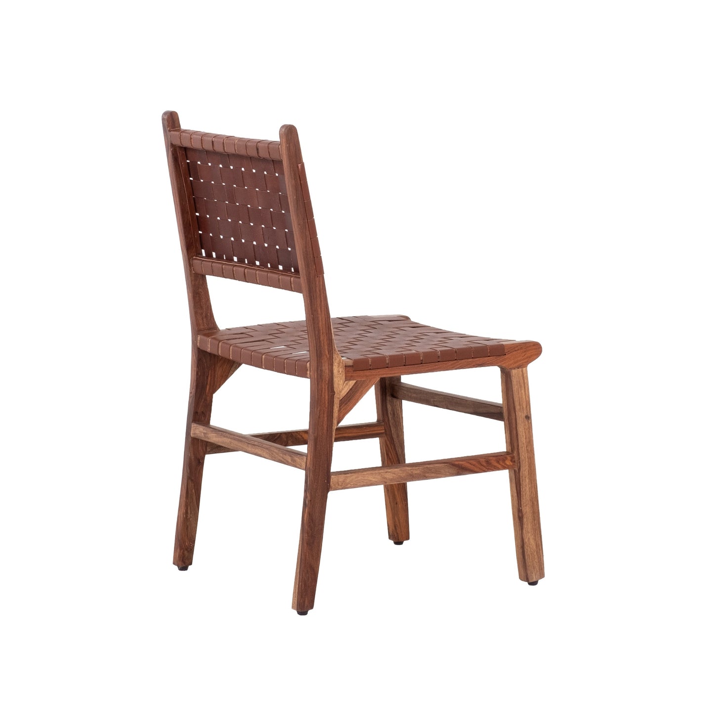 Upholstered Dining Chair Set Of 2, Genuine Leather Woven Side Chair, Rustic Hardwood Frame, Brown - As Pic