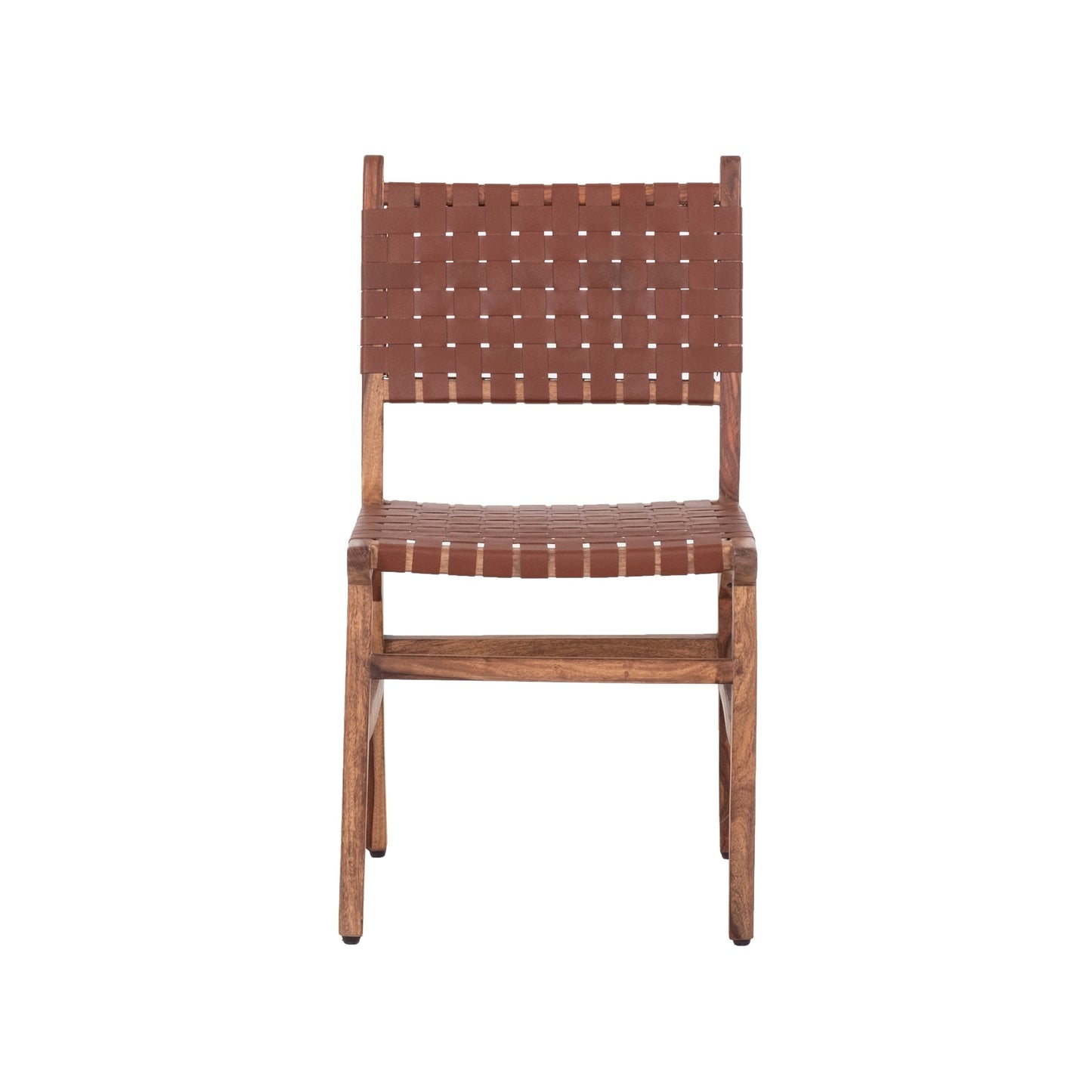 Upholstered Dining Chair Set Of 2, Genuine Leather Woven Side Chair, Rustic Hardwood Frame, Brown - As Pic