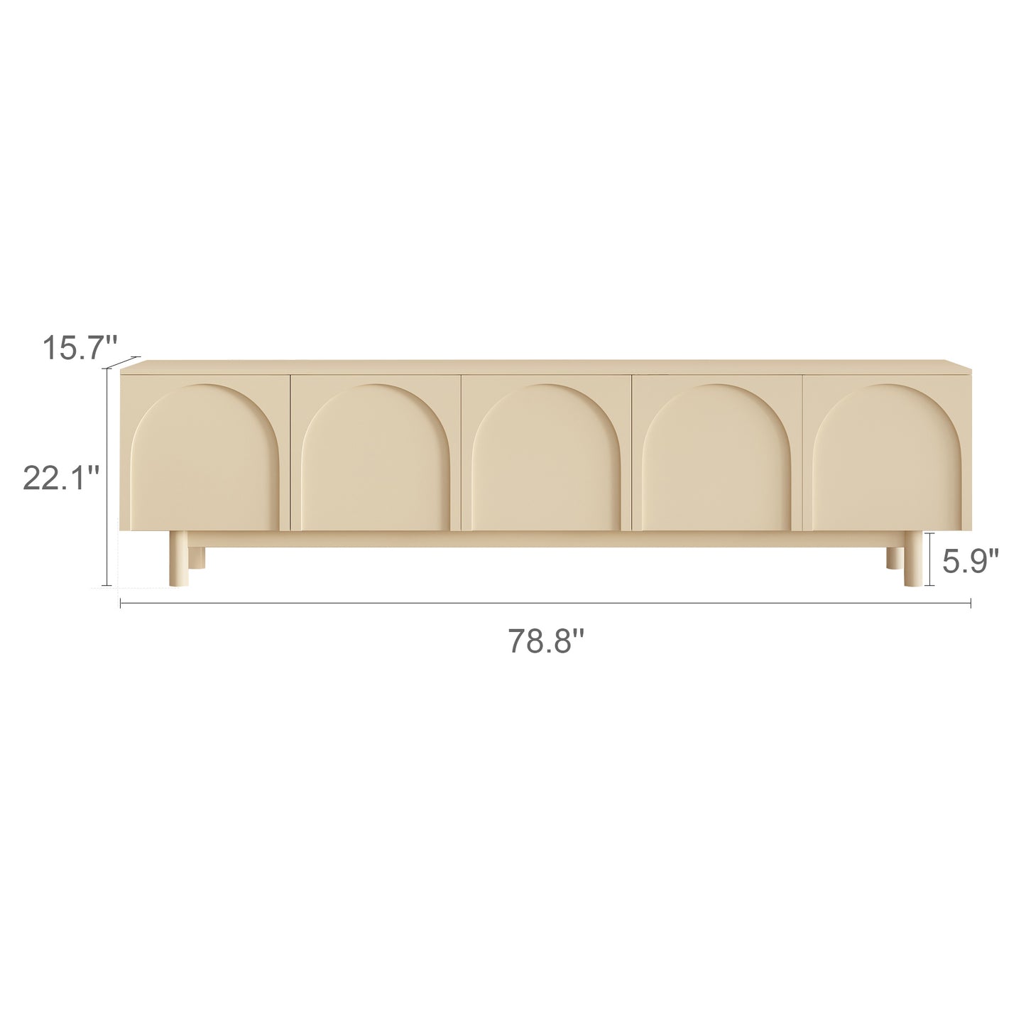 Modern White Tv Stand, Minimallist Entertainment Center With 5 Cabinets, Wood Foot Legs