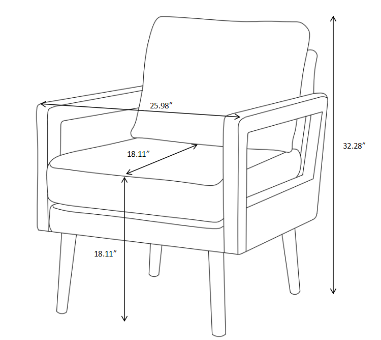 Mid-century Armchair , 2pcs, Accent Chair With Wood Legs & Soft Cushion For Living Room, Bedroom, Home Office, Study, Grey - As Pic