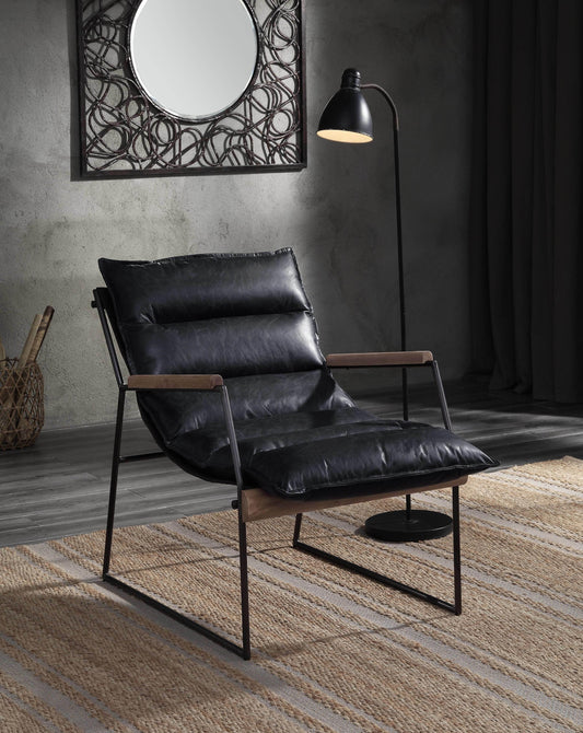 Distress Espresso And Matt Iron Accent Chair With Sled Base - As Pic