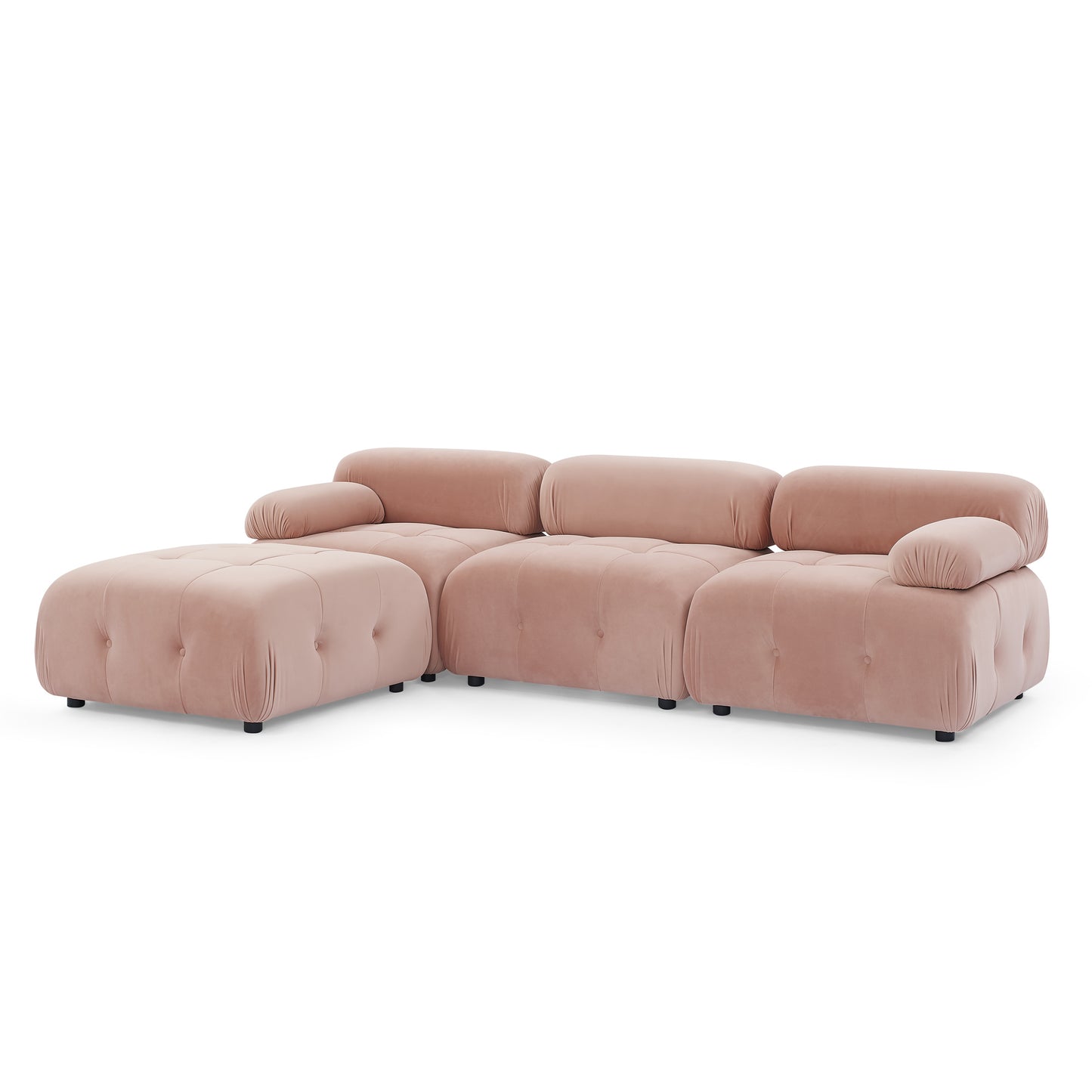 Modular Sectional Sofa, Button Tufted Designed And Diy Combination,l Shaped Couch With Reversible Ottoman, Pink Velvet - As Pic