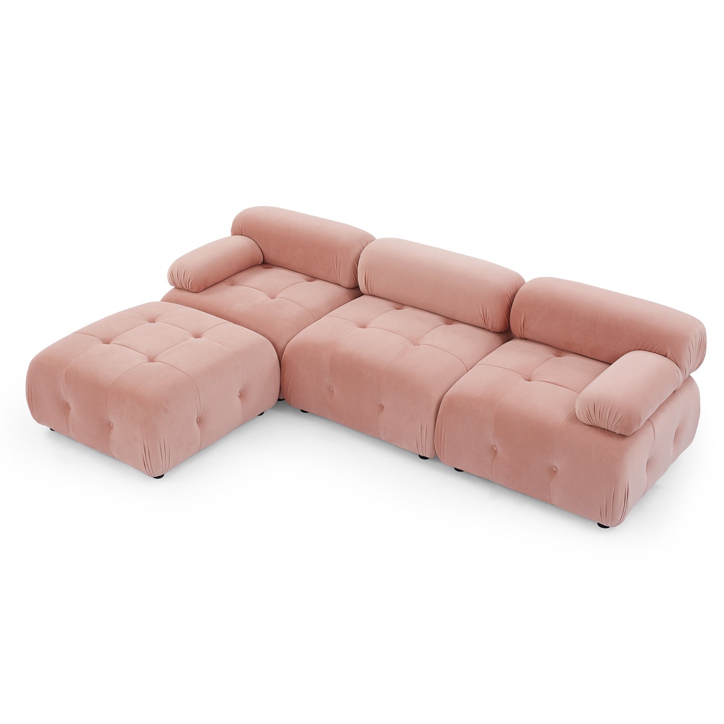 Modular Sectional Sofa, Button Tufted Designed And Diy Combination,l Shaped Couch With Reversible Ottoman, Pink Velvet - As Pic