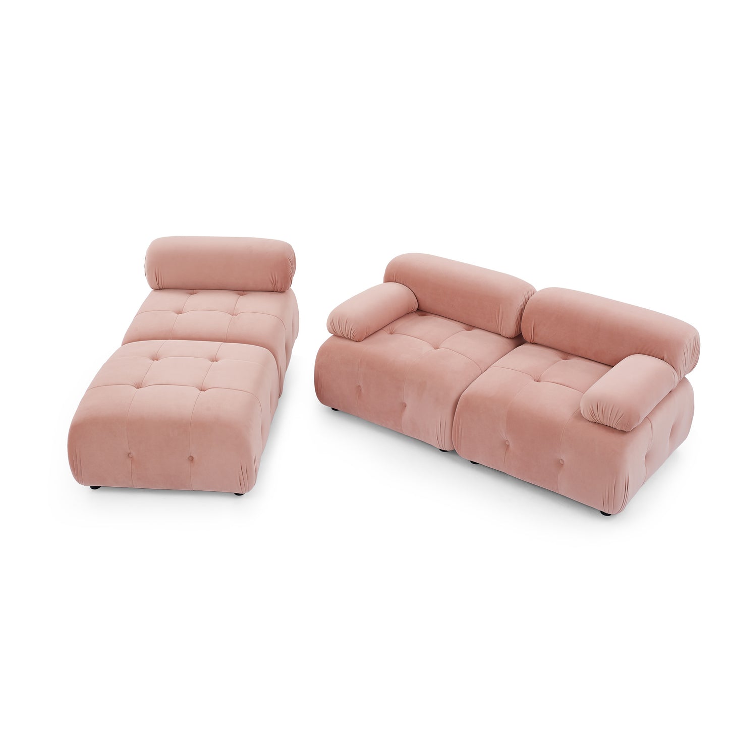 Modular Sectional Sofa, Button Tufted Designed And Diy Combination,l Shaped Couch With Reversible Ottoman, Pink Velvet - As Pic