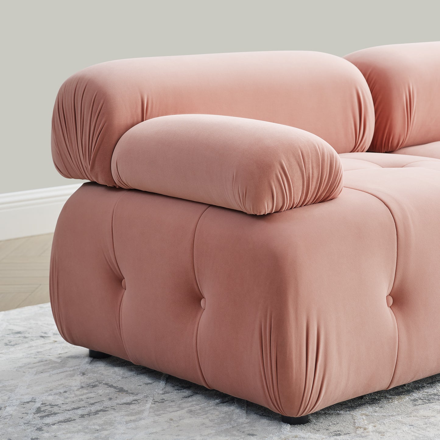 Modular Sectional Sofa, Button Tufted Designed And Diy Combination,l Shaped Couch With Reversible Ottoman, Pink Velvet - As Pic