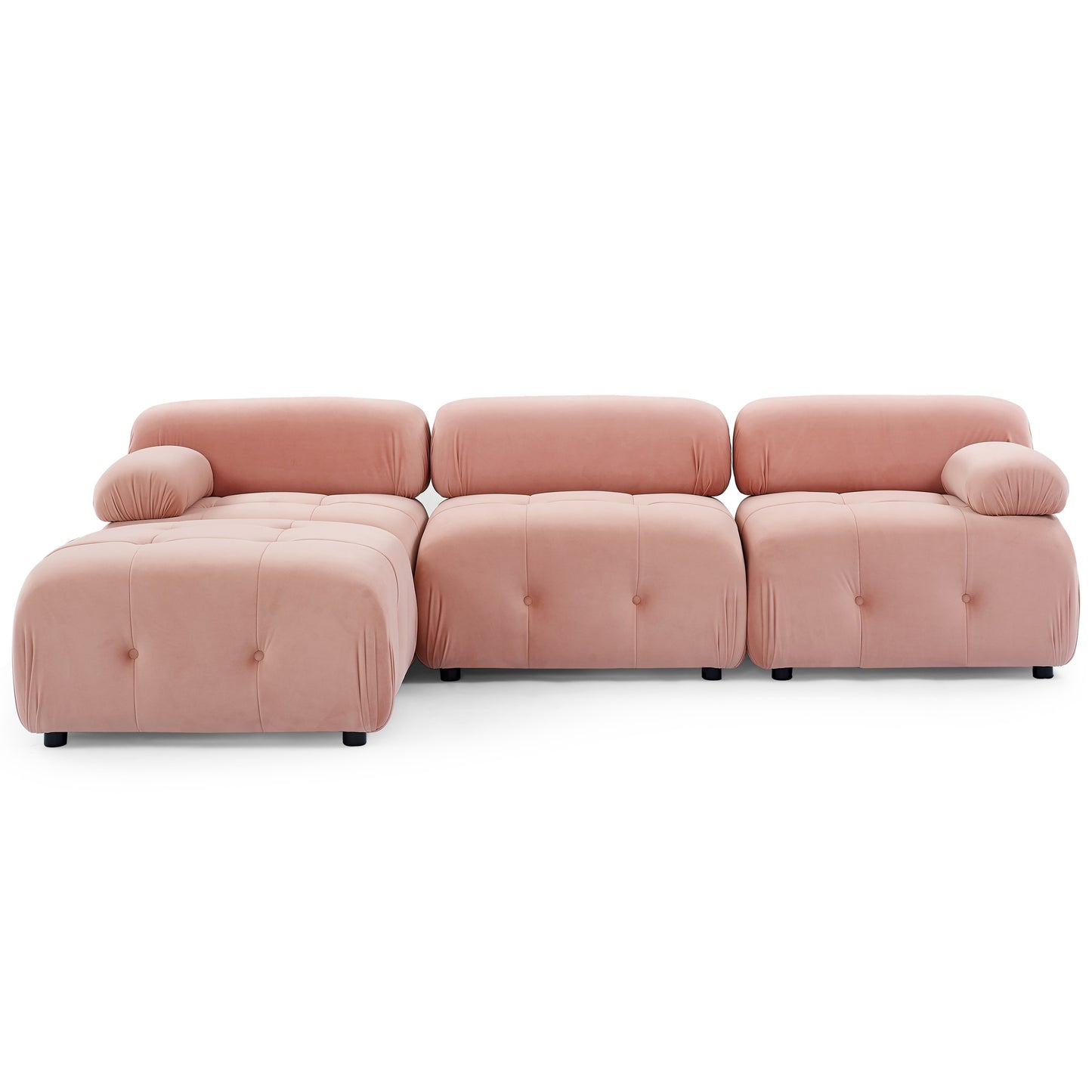 Modular Sectional Sofa, Button Tufted Designed And Diy Combination,l Shaped Couch With Reversible Ottoman, Pink Velvet - As Pic