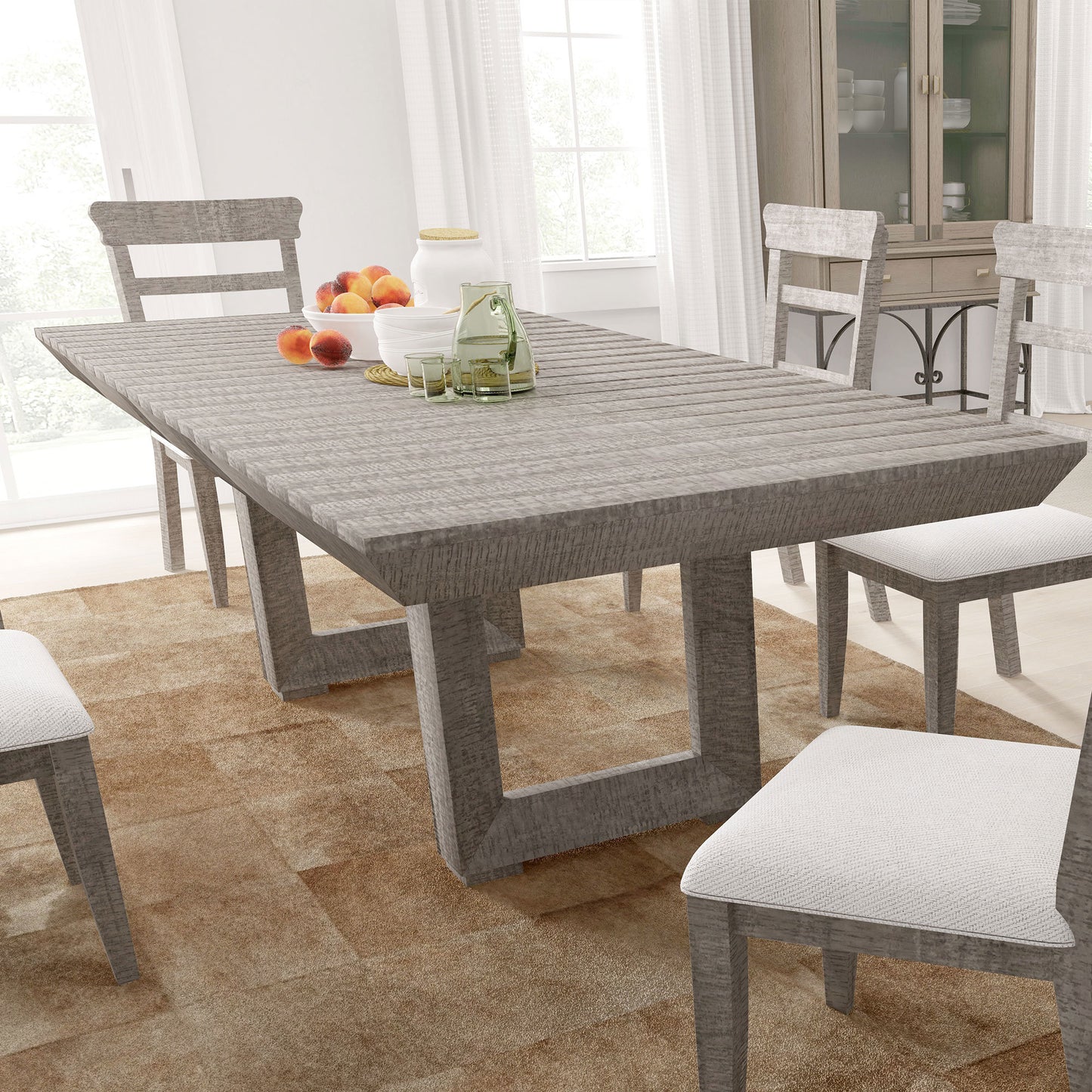 98" Rectangular Dining Table Stretchable Farmhouse Dining Table For Dining Room, Home Office Gray - As Pic