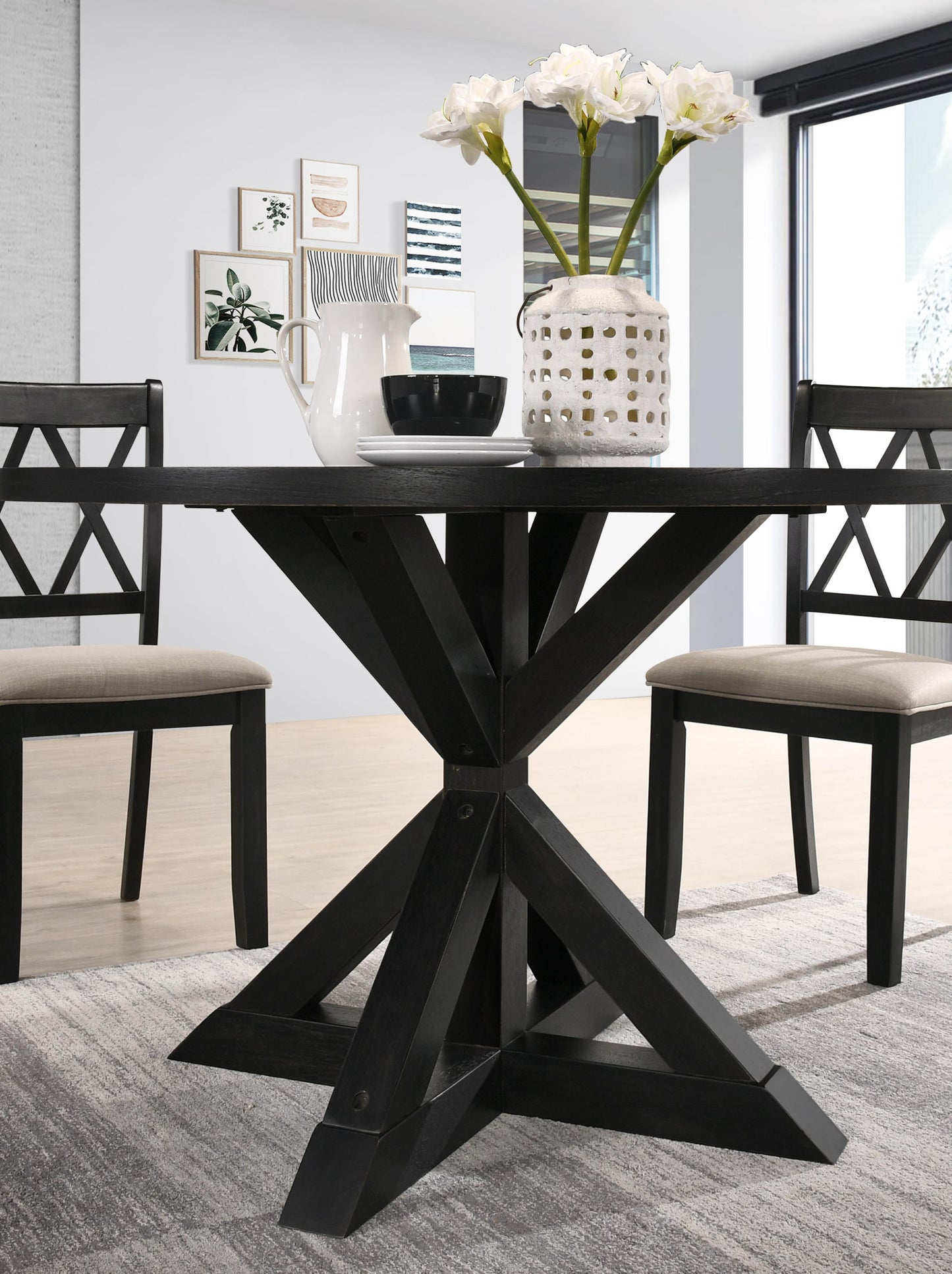 Windvale Cross-buck Base Dining Table In Black - As Pic