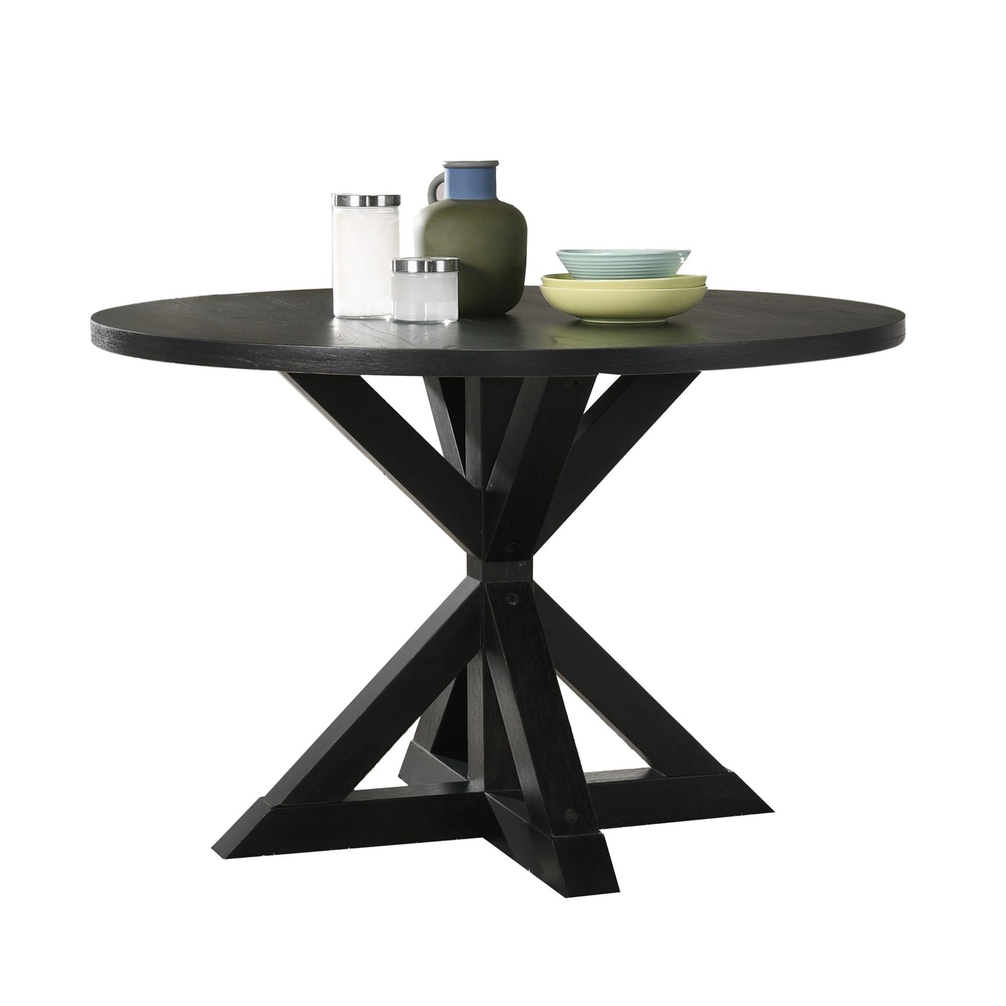 Windvale Cross-buck Base Dining Table In Black - As Pic