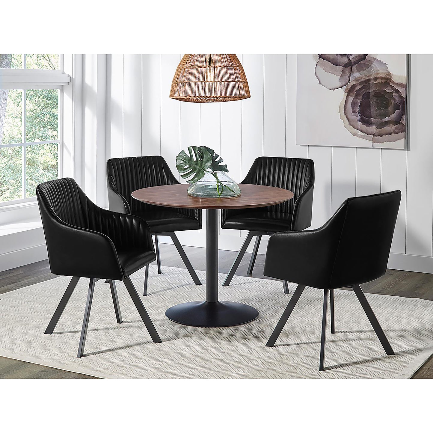 Black Channeled Sloped Arm Swivel Chair