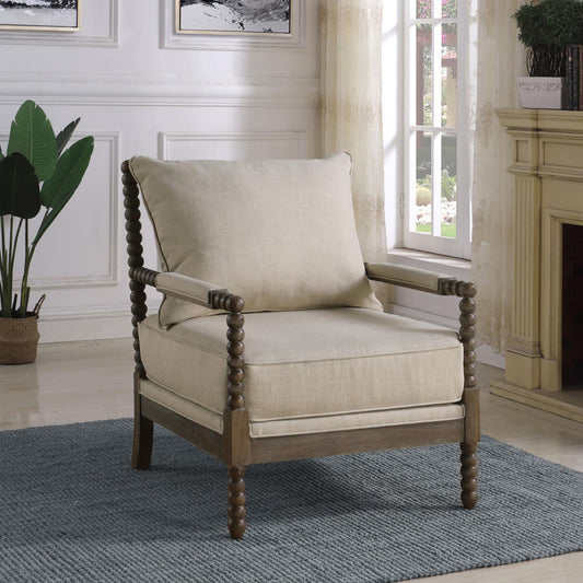 Spindled Beige And Natural Removable Back Accent Chair