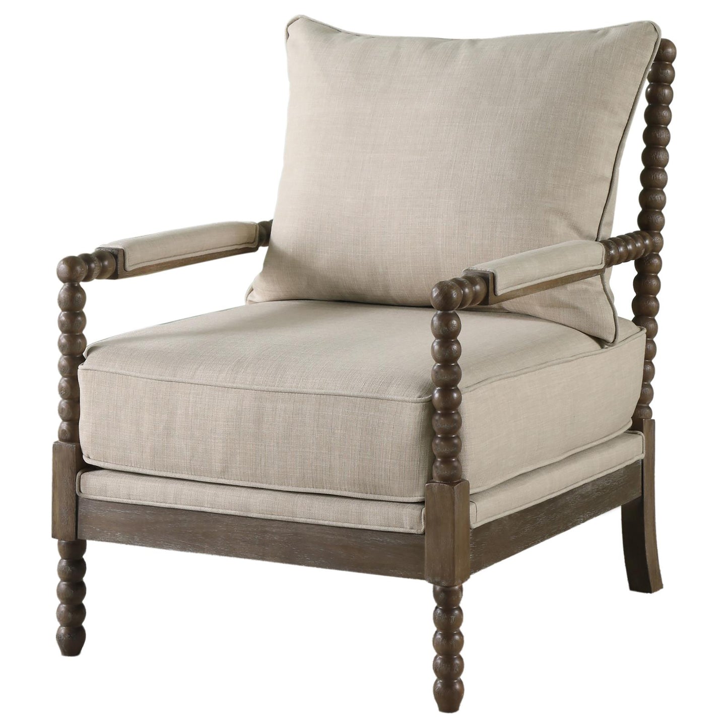 Spindled Beige And Natural Removable Back Accent Chair