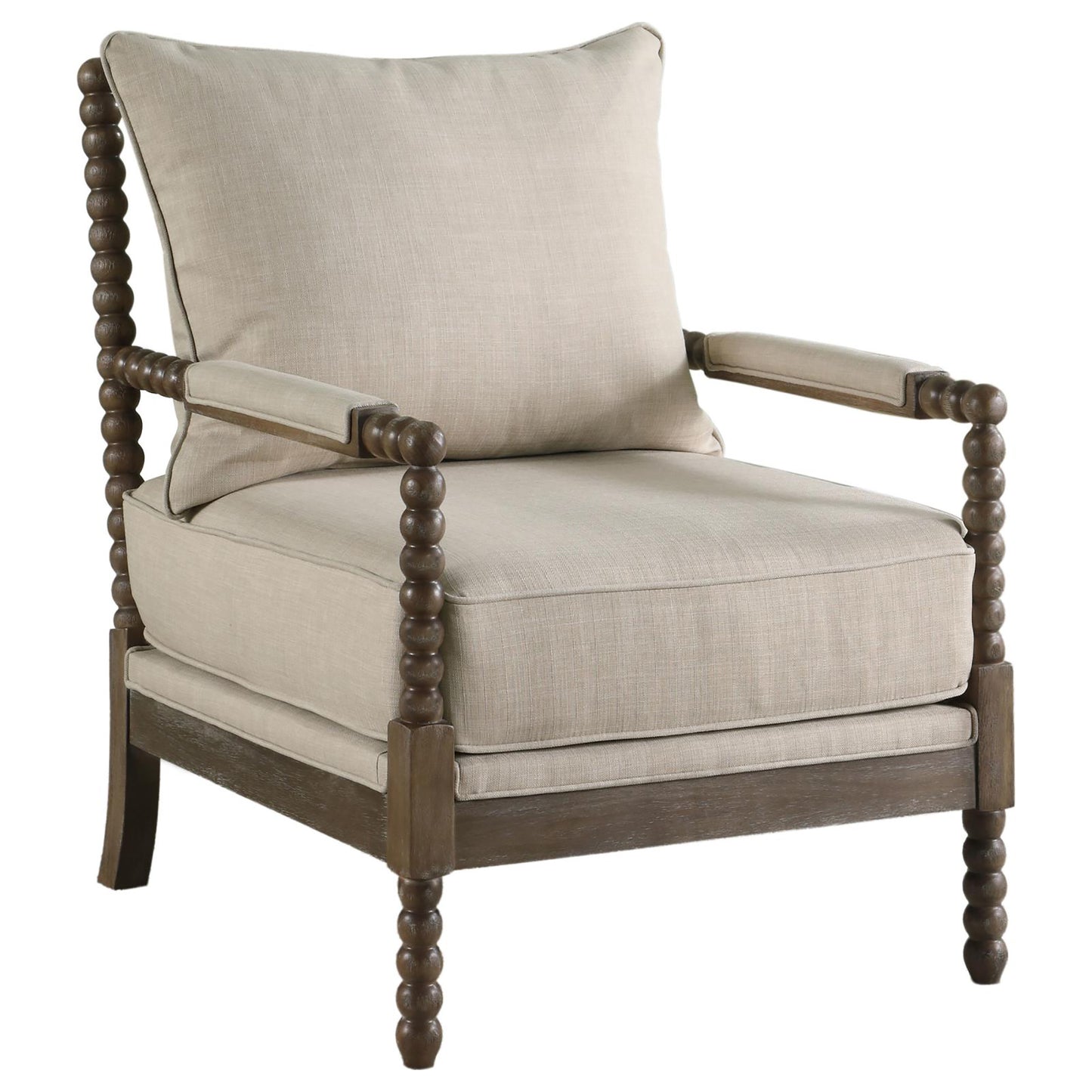 Spindled Beige And Natural Removable Back Accent Chair