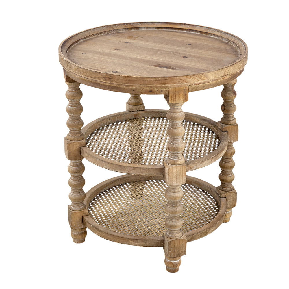 Round 3-tiered Natural End Table