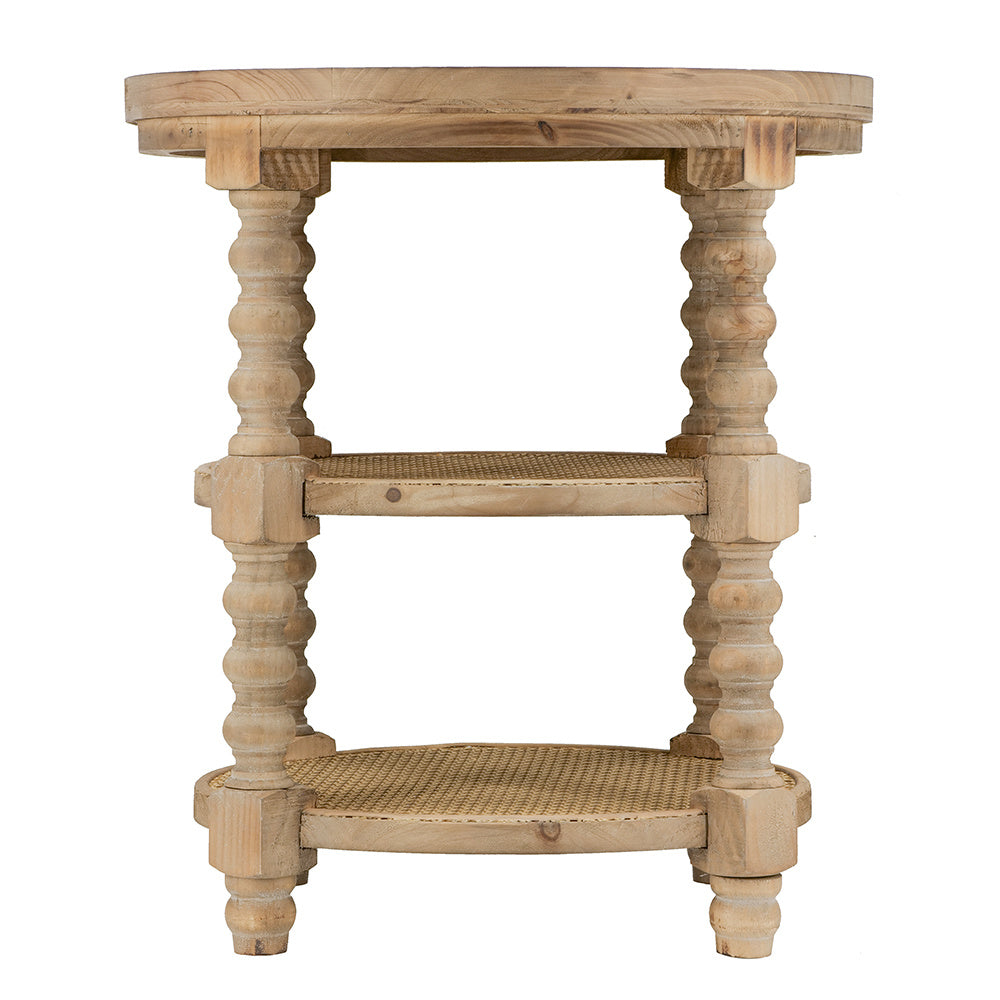 Round 3-tiered Natural End Table