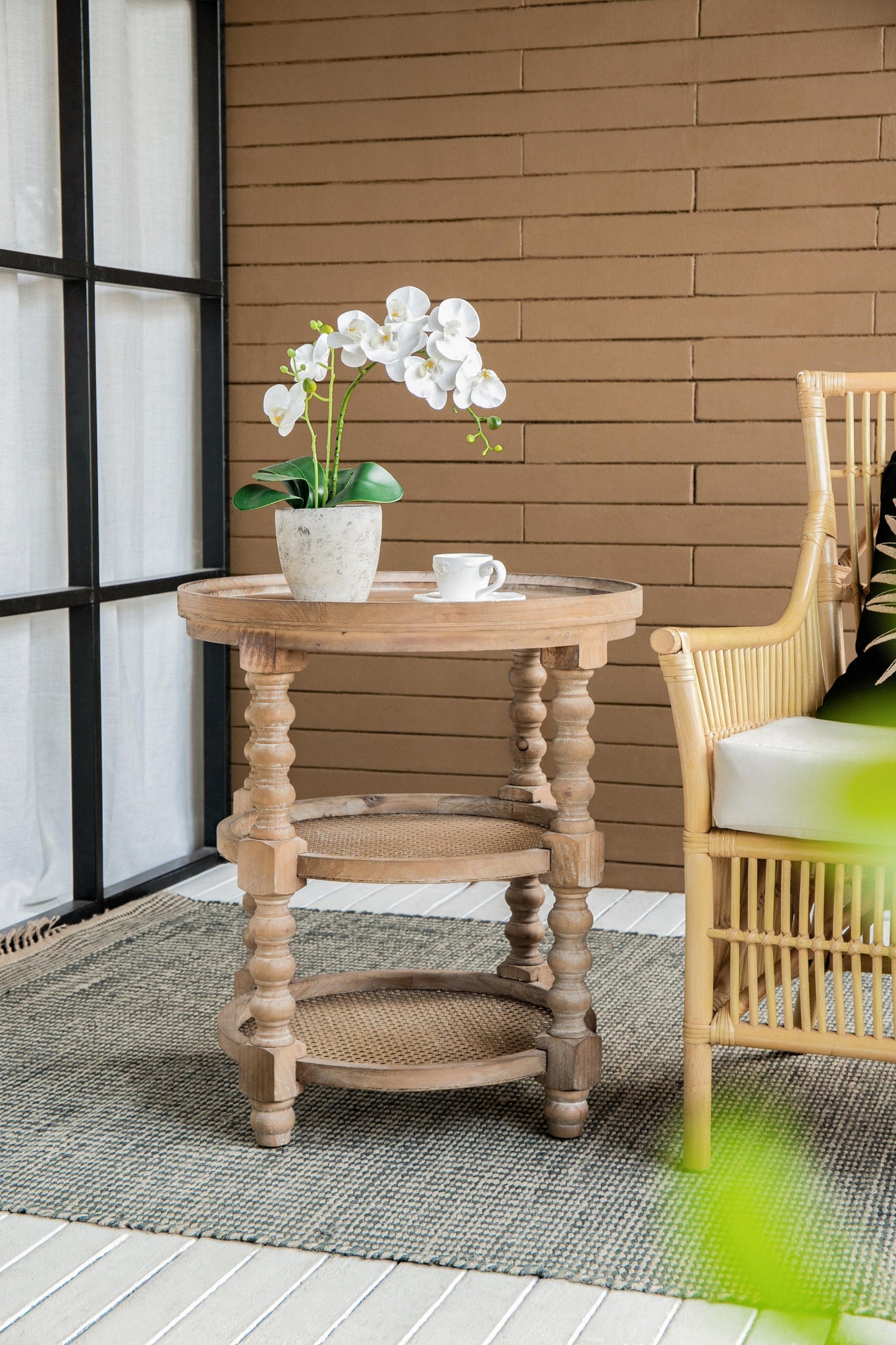 Round 3-tiered Natural End Table