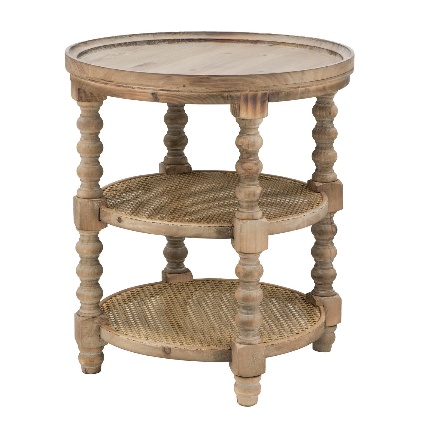 Round 3-tiered Natural End Table