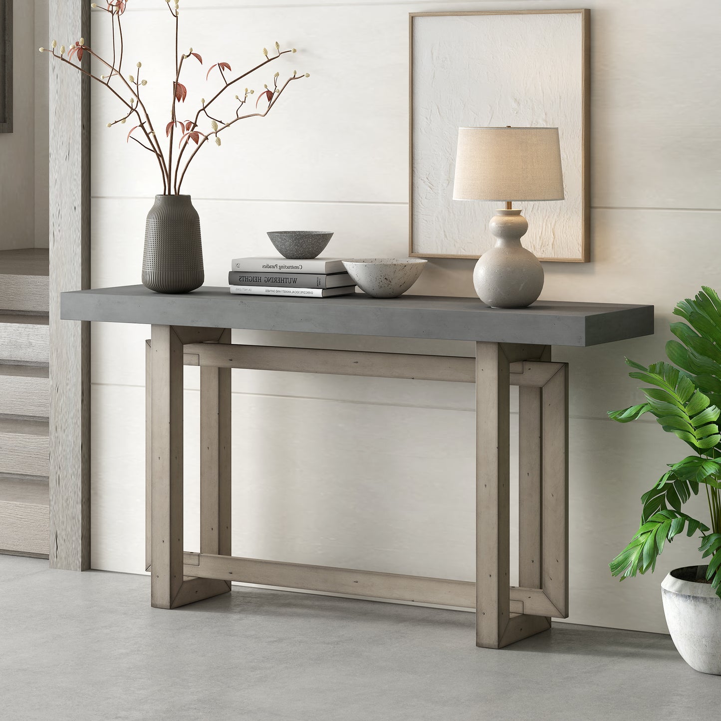 U_style Contemporary Console Table With Wood Top, Extra Long Entryway Table For Entryway, Hallway, Living Room, Foyer, Corridor - As Pic