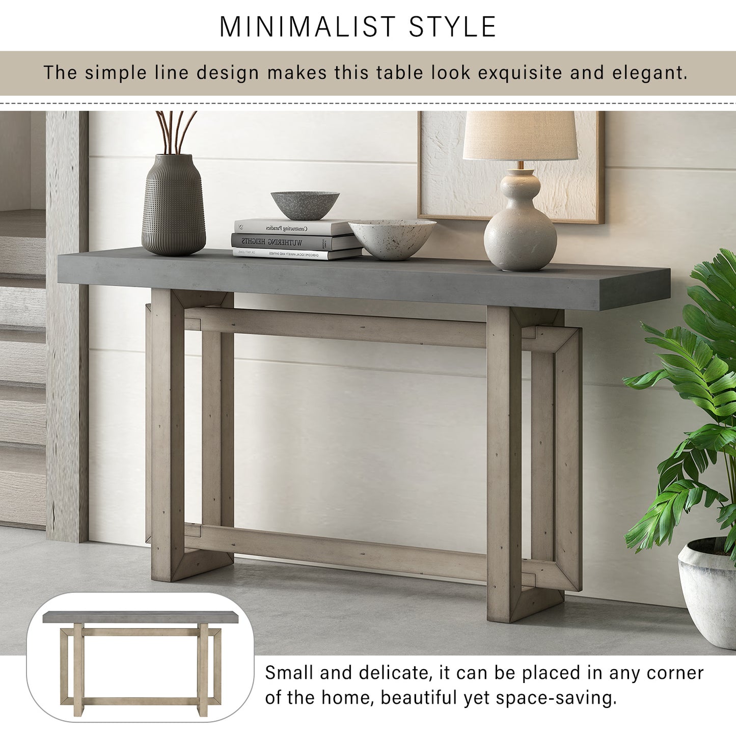 U_style Contemporary Console Table With Wood Top, Extra Long Entryway Table For Entryway, Hallway, Living Room, Foyer, Corridor - As Pic