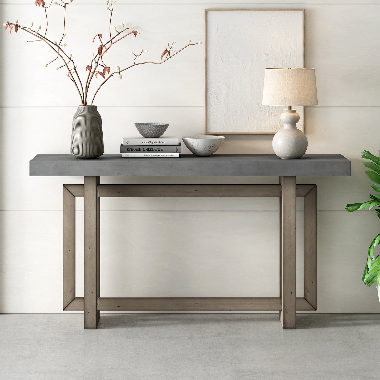 U_style Contemporary Console Table With Wood Top, Extra Long Entryway Table For Entryway, Hallway, Living Room, Foyer, Corridor - As Pic