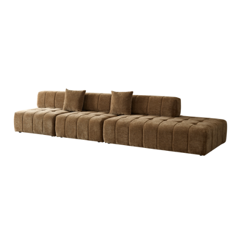 Wks3 Piano Key Combination Sofa, 2 Single Seats Plus 1 Luxury Cloth Sofa, Brown - As Pic