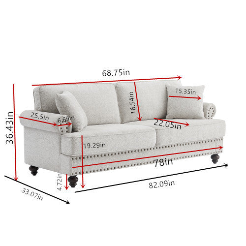 Chenille Sofa With Nails And Armrests