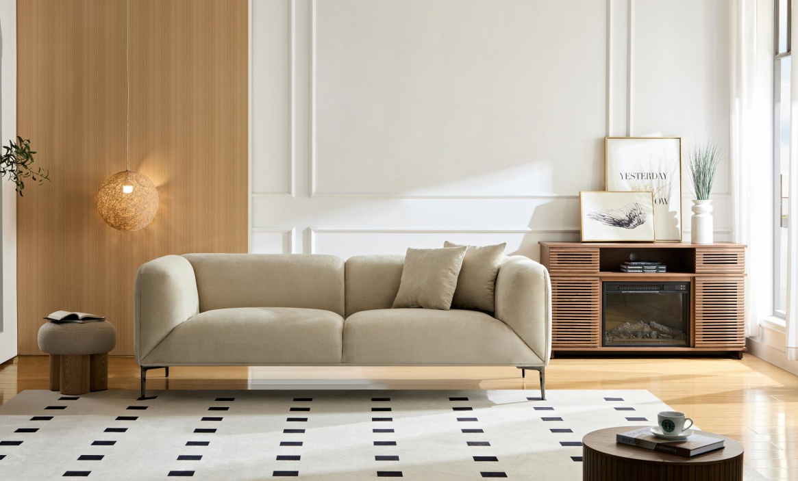 Wks2b Beige Sofa Can Be Placed In The Studio, Living Room, Attic Multiple Scenes, Modern Style Simple Fashion, Size 89.37* 35.43* High 28.74 Inches - As Pic