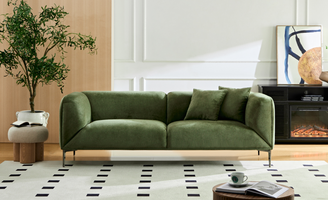 Wks2g Green Sofa Can Be Placed In The Studio, Living Room, Attic Multiple Scenes, Style Modern Simple Fashion, Size 89.37* 35.43* High 28.74 Inches - As Pic