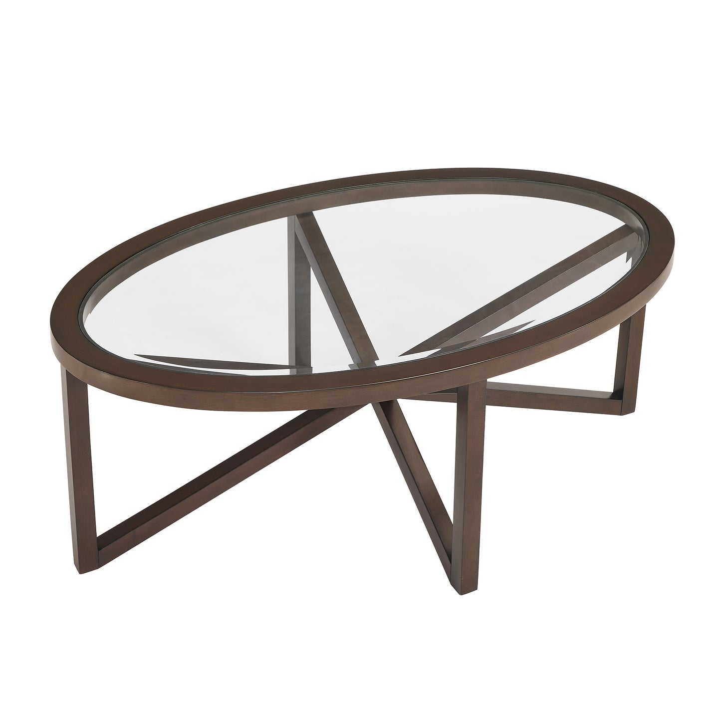 Modern Simple Glass Coffee Table, Tempered Glass Coffee Table Solid Wood Base Round Transparent Glass Top Modern Living Room Terrace Study Coffee Table - As Pic