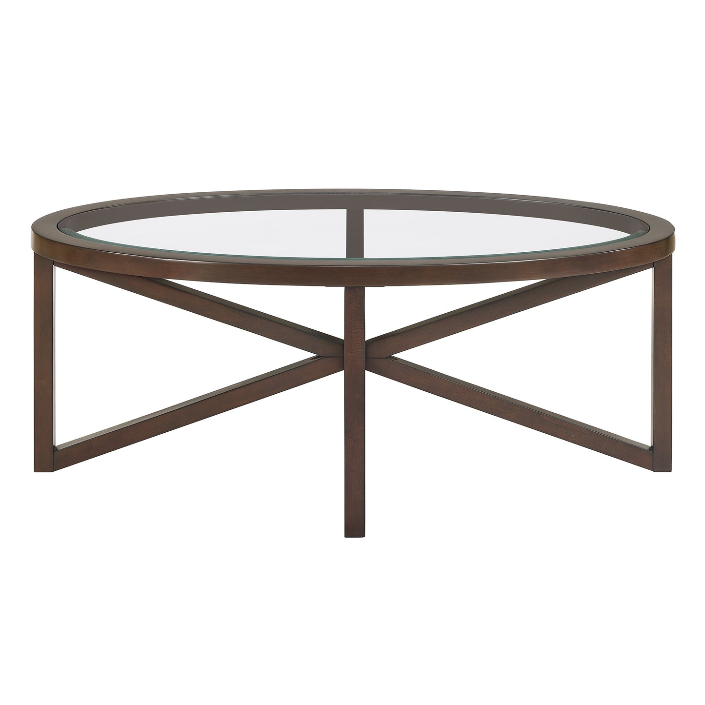 Modern Simple Glass Coffee Table, Tempered Glass Coffee Table Solid Wood Base Round Transparent Glass Top Modern Living Room Terrace Study Coffee Table - As Pic