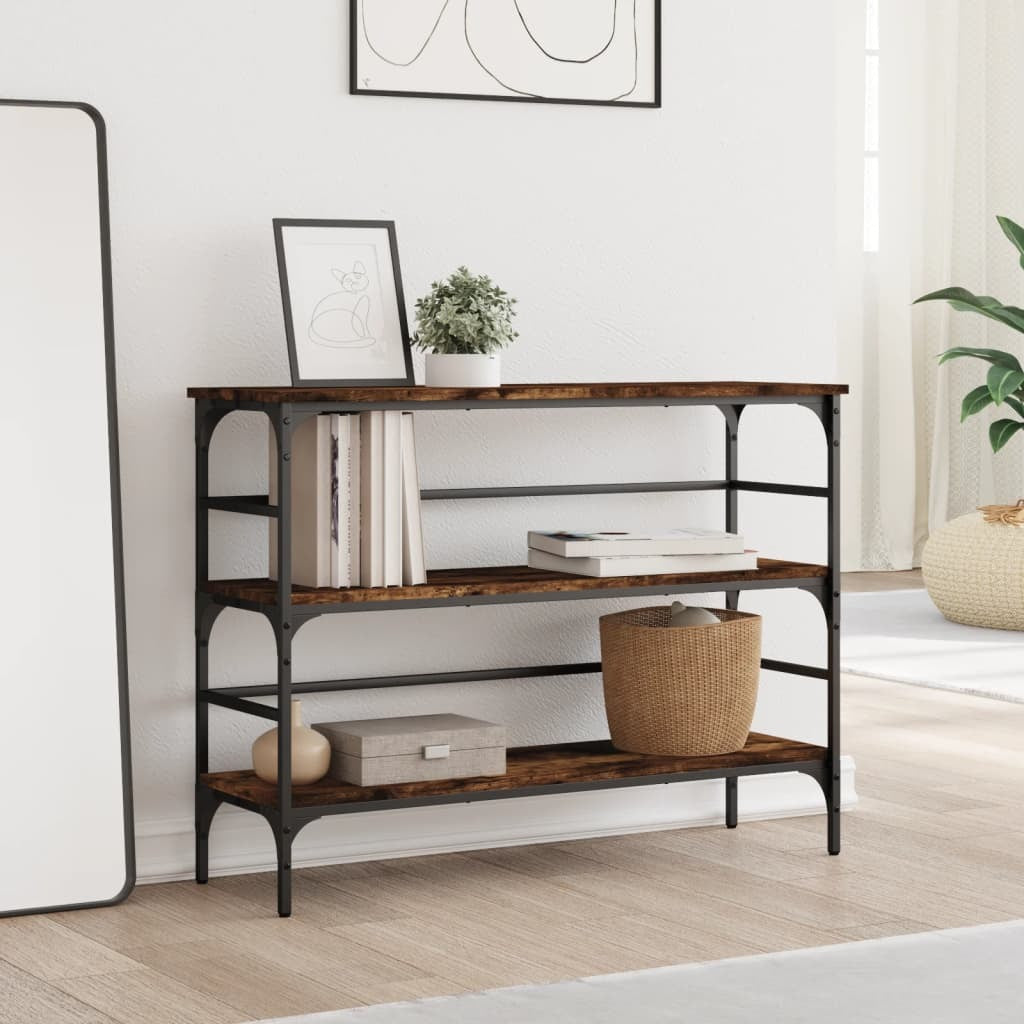 Open Shelf Console Table Smoked Oak