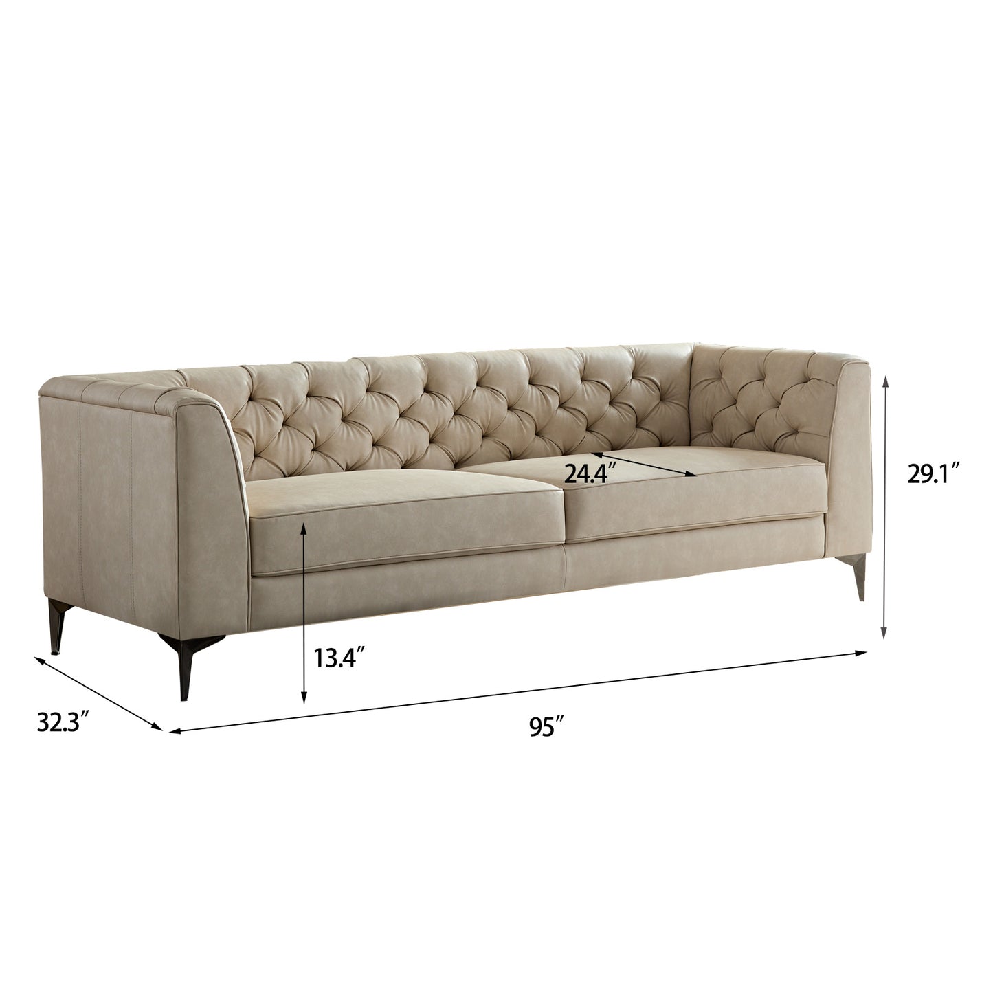 Wks5g Elegant Beige Leather Main Color, The Sofa Presents A Calm And Elegant Appearance - As Pic