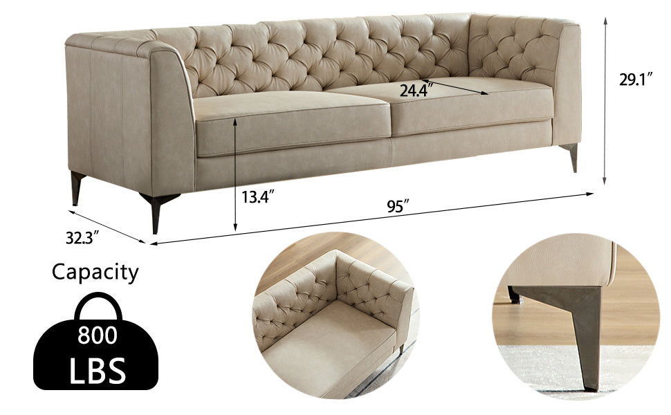 Wks5g Elegant Beige Leather Main Color, The Sofa Presents A Calm And Elegant Appearance - As Pic