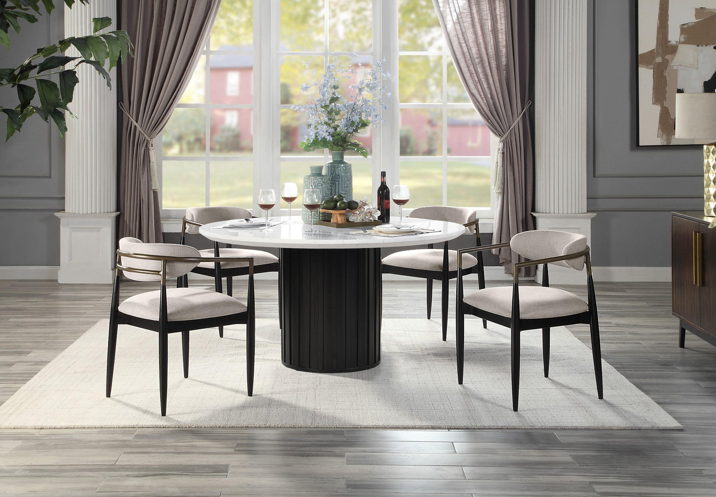 Acme Jaramillo Round Dining Table, Engineering Marble Top & Black Finish Dn02141 - As Pic